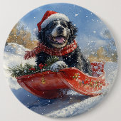 Neufundland Hund in Sledge Let it Snow Christmas Button (Vorderseite)
