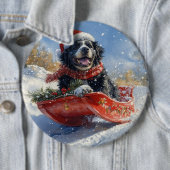Neufundland Hund in Sledge Let it Snow Christmas Button (Beispiel)