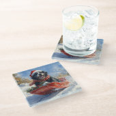 Neufundland Hund in Sledge Let it Snow Christmas Glasuntersetzer (Schrägansicht)