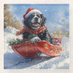 Neufundland Hund in Sledge Let it Snow Christmas Glasuntersetzer