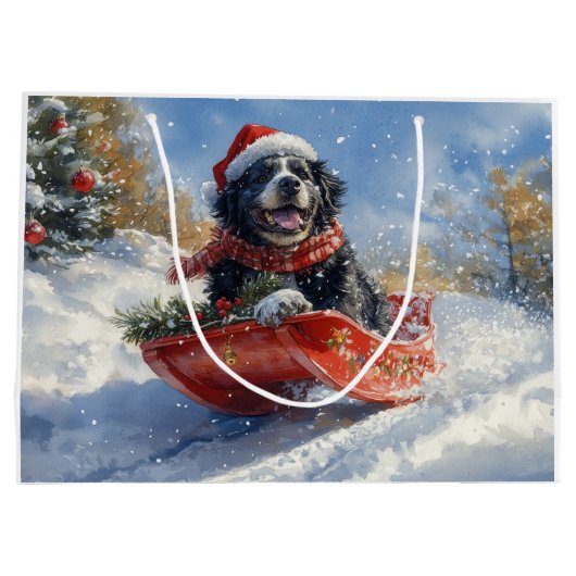Neufundland Hund in Sledge Let it Snow Christmas Große Geschenktüte (Rückseite)