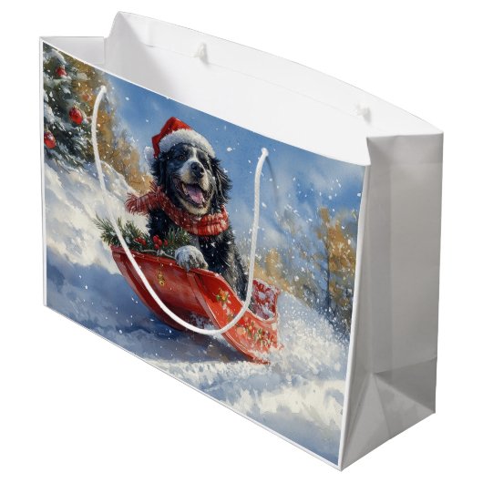 Neufundland Hund in Sledge Let it Snow Christmas Große Geschenktüte (Rückseite Schrägansicht)