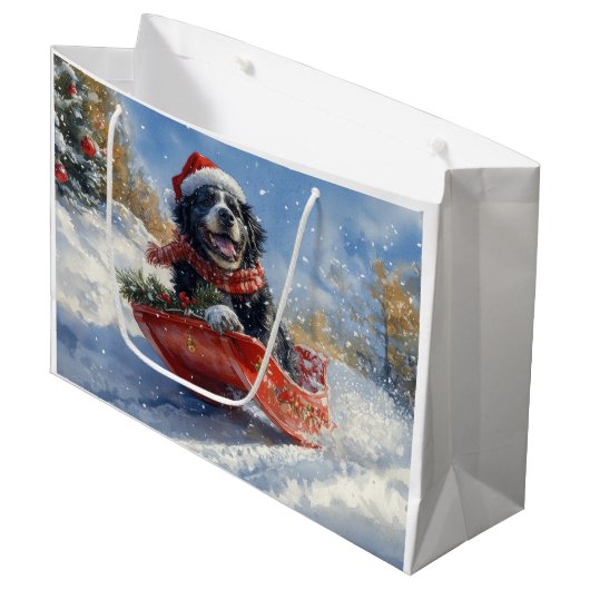Neufundland Hund in Sledge Let it Snow Christmas Große Geschenktüte (Vorderseite Schrägansicht)