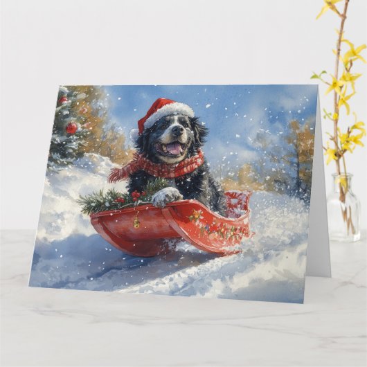 Neufundland Hund in Sledge Let it Snow Christmas Karte (Gelbe Blume)