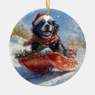 Neufundland Hund in Sledge Let it Snow Christmas Keramik Ornament