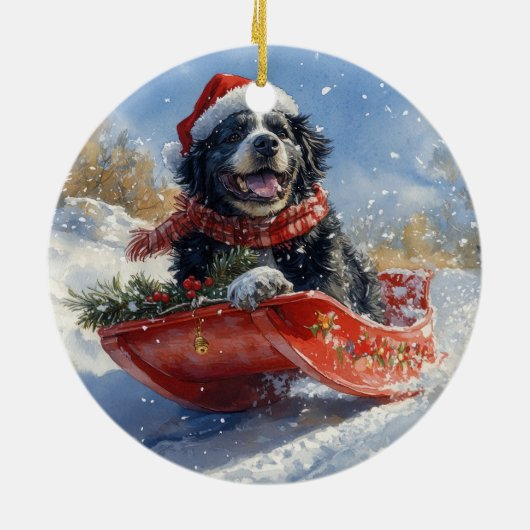 Neufundland Hund in Sledge Let it Snow Christmas Keramik Ornament (Hinten)