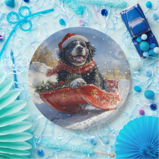 Neufundland Hund in Sledge Let it Snow Christmas Pappteller (Party)