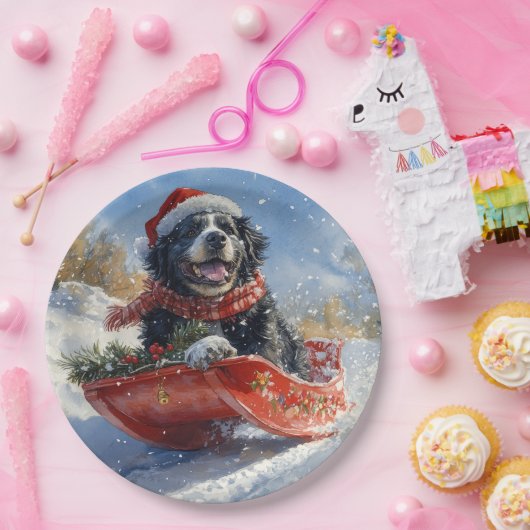 Neufundland Hund in Sledge Let it Snow Christmas Pappteller (Party)