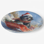 Neufundland Hund in Sledge Let it Snow Christmas Pappteller (Schrägansicht)