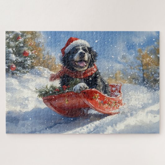 Neufundland Hund in Sledge Let it Snow Christmas Puzzle (Horizontal)
