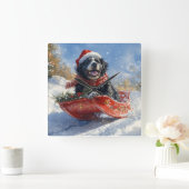 Neufundland Hund in Sledge Let it Snow Christmas Quadratische Wanduhr (Zuhause)