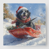 Neufundland Hund in Sledge Let it Snow Christmas Quadratische Wanduhr (Vorderseite)