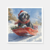 Neufundland Hund in Sledge Let it Snow Christmas Serviette (Vorderseite)