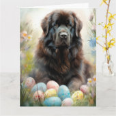 Neufundland Hund mit Ostereiern Urlaub Karte (Gelbe Blume)