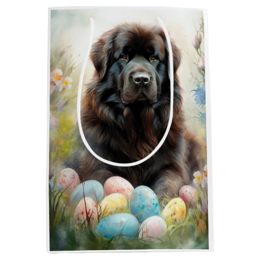 Neufundland Hund mit Ostereiern Urlaub Mittlere Geschenktüte (Vorderseite)