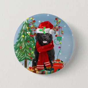 Neufundland Hund mit Weihnachtsgeschenken Button