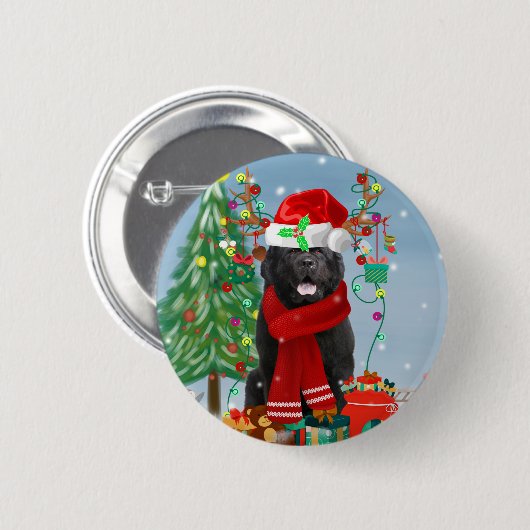 Neufundland Hund mit Weihnachtsgeschenken Button (Vorne & Hinten)