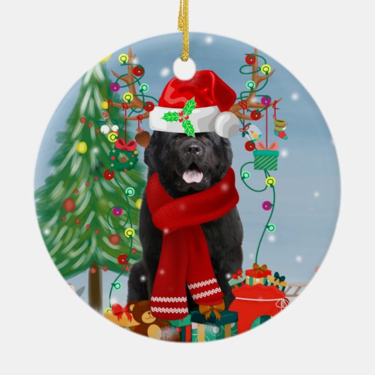 Neufundland Hund mit Weihnachtsgeschenken Keramik Ornament (Hinten)
