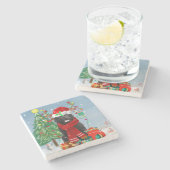 Neufundland Hund mit Weihnachtsgeschenken Steinuntersetzer (Seitenansicht)