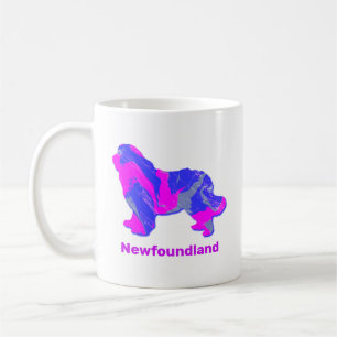 Neufundland Hund Niedlich Hot Pink & Blue auf Weiß Kaffeetasse
