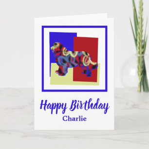 Neufundland Hund Red Blue Yellow Birthday Card Karte