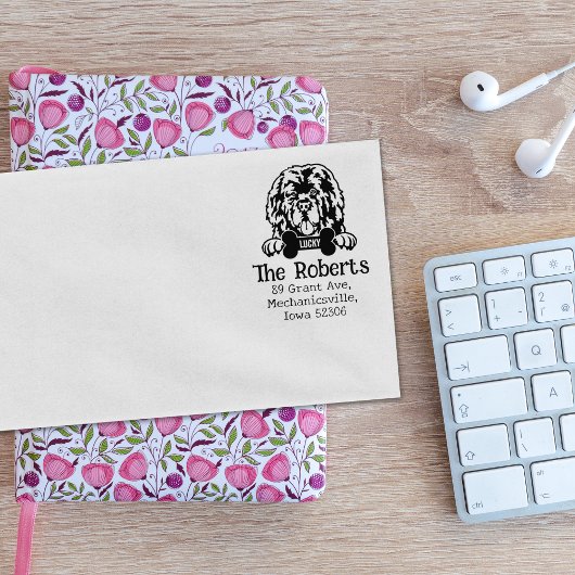 Neufundland, Hund, Rücksendeadresse, Gummistempel