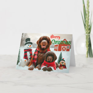 Neufundland Hund und Welpen Weihnachtskarte Feiertagskarte