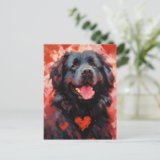 Neufundland-Hund-Valentinstag Postkarte (Stehend Vorderseite)