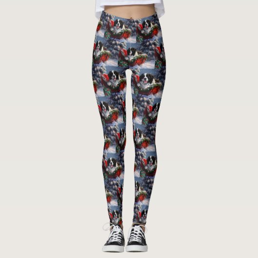 Neufundland Hund Weihnachtsfest Leggings (Vorderseite)