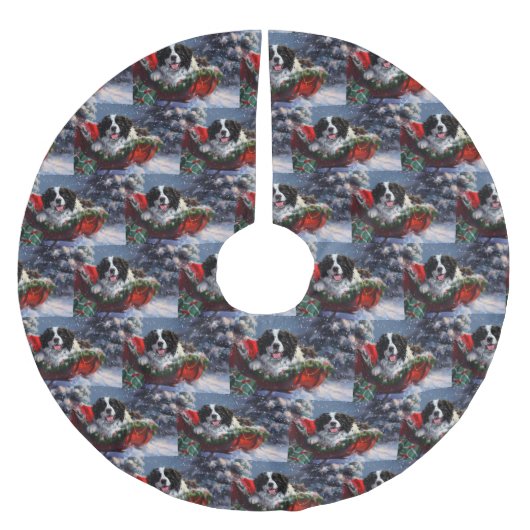 Neufundland Hund Weihnachtsfest Polyester Weihnachtsbaumdecke (Vorderseite)