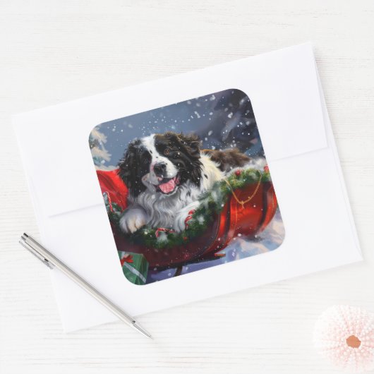 Neufundland Hund Weihnachtsfest Quadratischer Aufkleber (Umschlag)