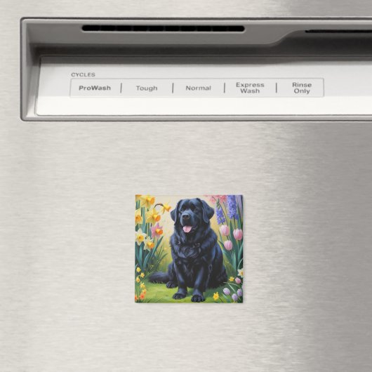 Neufundland Hunde Frühlingsblumen Malerei Magnet (In Situ (Geschirrspüler))