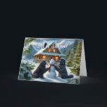 Neufundland Hunde Gebäude a Snowman Card Feiertagskarte<br><div class="desc">Zwei Neufundland Hunde Gebäude ein Schneemann</div>