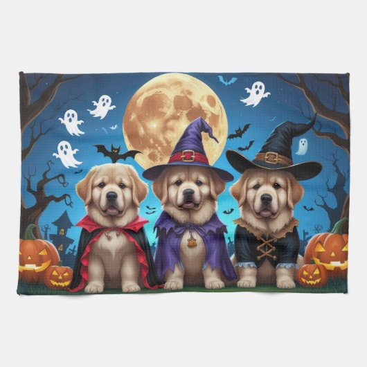 Neufundland Hunde Pumpkin Halloween Funny Geschirrtuch (Horizontal)