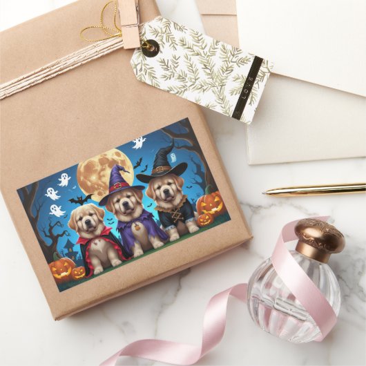 Neufundland Hunde Pumpkin Halloween Funny Rechteckiger Aufkleber (Schenken)