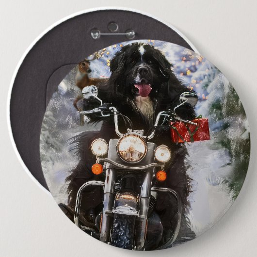 Neufundland Hunde reiten Motorrad Weihnachten Button (Vorne & Hinten)