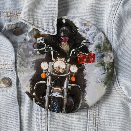 Neufundland Hunde reiten Motorrad Weihnachten Button (Beispiel)