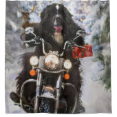 Neufundland Hunde reiten Motorrad Weihnachten Duschvorhang (Vorderseite)