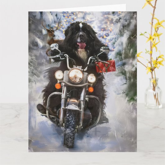 Neufundland Hunde reiten Motorrad Weihnachten Karte (Gelbe Blume)