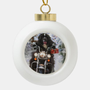 Neufundland Hunde reiten Motorrad Weihnachten Keramik Kugel-Ornament