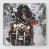 Neufundland Hunde reiten Motorrad Weihnachten Quadratische Wanduhr (Vorderseite)
