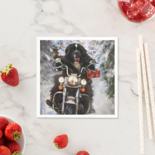 Neufundland Hunde reiten Motorrad Weihnachten Serviette
