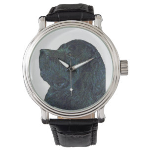 Neufundland-HundeVintage lederne Uhr