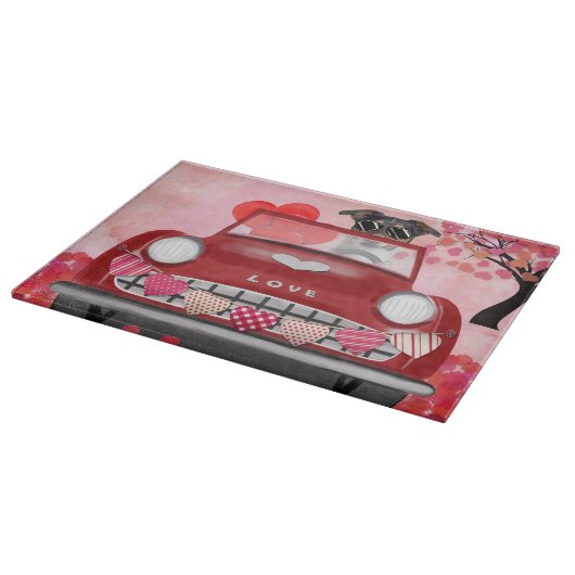 Neufundland im Auto mit Herz Schneidebrett (Ecke)