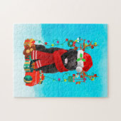 Neufundland im Schnee mit Weihnachtsgeschenken Puzzle (Horizontal)