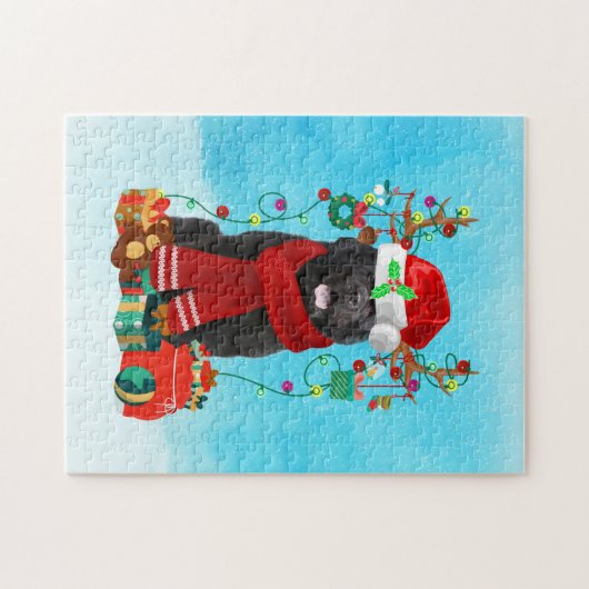 Neufundland im Schnee mit Weihnachtsgeschenken Puzzle (Horizontal)