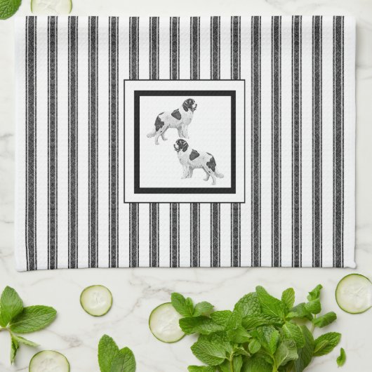 Neufundland Landseer auf schwarz-weiß Streifen Geschirrtuch (Gefaltet)