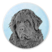 Neufundland Malerei - Niedliche Original Hunde Kun Keramikknauf (Vorderseite)