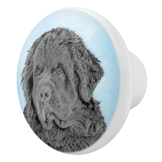 Neufundland Malerei - Niedliche Original Hunde Kun Keramikknauf (Rechts)