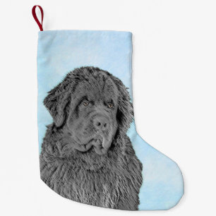 Neufundland Malerei - Niedliche Original Hunde Kun Kleiner Weihnachtsstrumpf